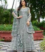 Sea Green butterfly net Anarkali With Dupatta