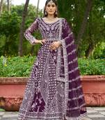 Purple butterfly net Anarkali With Dupatta