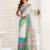 White linen blend ready to wear saree with printed work & contrast border | one minute saree with blouse fabric