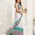 White linen blend ready to wear saree with printed work & contrast border | one minute saree with blouse fabric