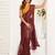 Brown lightweight linen blend ready-to-wear saree with printed work & zari border – one minute saree