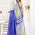 Blue linen blend printed one minute saree with elegant zari border | ready to wear saree with blouse piece
