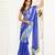 Blue linen blend printed one minute saree with elegant zari border | ready to wear saree with blouse piece