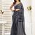 Black printed linen blend ready-to-wear one-minute saree with unstitched blouse