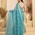 Aqua linen blend floral print ready drape one minute saree with blouse piece