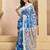 Blue linen blend printed kalamkari ready to wear saree with unstitched blouse