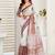 White ready to wear linen blend saree with zari border & floral print | one minute saree with unstitched blouse