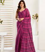 Magenta printed linen ready to wear saree | 1 minute saree style with unstitched blouse