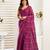 Magenta printed linen ready to wear saree | 1 minute saree style with unstitched blouse