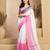 Off-white ready to wear linen saree with printed border & pre-stitched style – unstitched blouse included
