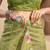 Olive-green ready-to-wear linen printed saree with zari border | one-minute saree | comes with unstitched blouse
