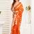 Orange ready to wear linen printed saree with contrast border & unstitched blouse – 1 minute drape style
