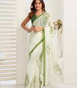 White zari border linen ready-to-wear one minute saree with unstitched blouse