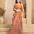 Orange linen printed ready to wear saree with zari work border | easy draping one minute saree
