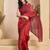 Red ready to wear printed linen saree with zari border – one minute saree – unstitched blouse