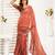 Rust linen printed one minute saree with ready-to-wear draping & zari border – includes unstitched blouse