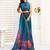 Teal linen zari border ready-to-wear floral print saree with unstitched blouse