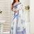 White printed linen one minute saree with zari work border | ready to wear saree with unstitched blouse
