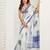 White printed linen one minute saree with zari work border | ready to wear saree with unstitched blouse