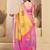 Yellow designer printed linen ready-to-wear saree | pre-stitched one minute saree with blouse piece