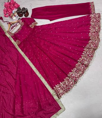 Rani colour vichitra silk embroidery work fully  gown 4