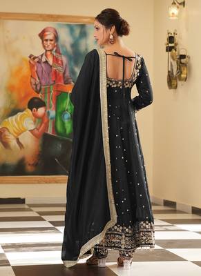 Black vichitra silk embroidery work fully gown 5