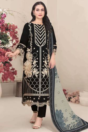 Black] color embroideried faux georgette semi stitched salwar suit