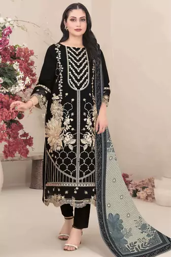 Black] color embroideried faux georgette semi stitched salwar suit
