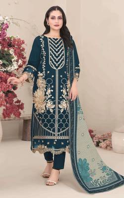 Dark teal embroidered faux georgette salwar suit 1