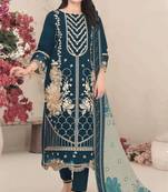Dark teal color embroideried faux georgette semi stitched salwar suit