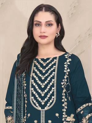 Dark teal embroidered faux georgette salwar suit 2