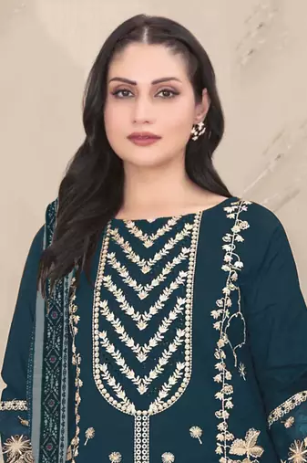 Dark teal embroidered faux georgette salwar suit