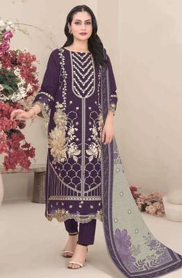 Dark purple embroidered faux georgette salwar suit 1