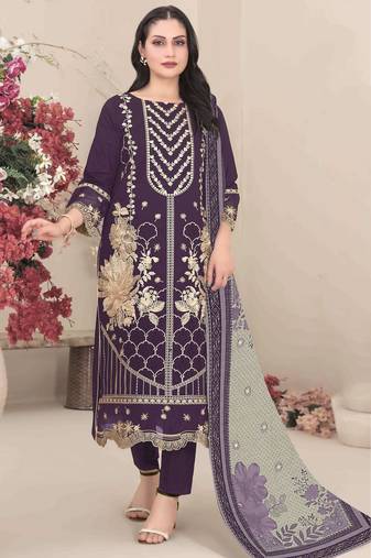 Dark purple color embroideried faux georgette semi stitched salwar suit