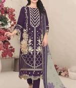 Dark purple color embroideried faux georgette semi stitched salwar suit