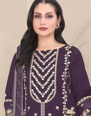 Dark purple embroidered faux georgette salwar suit 2