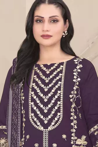 Dark purple embroidered faux georgette salwar suit