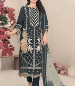 Dark grey color embroideried faux georgette semi stitched salwar suit