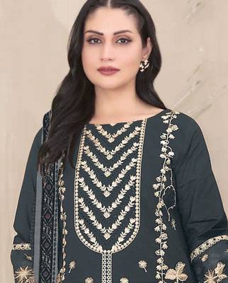 Dark grey embroidered faux georgette salwar suit 2