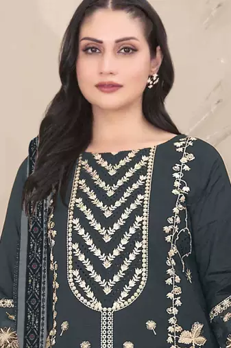 Dark grey embroidered faux georgette salwar suit