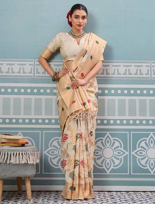 white printed silk blend wedding wear saree with blause  2