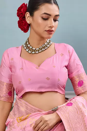 ligth pink printed silk blend wedding wear saree with blause 