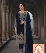 Navy blue Velvet Heavy Zari Sequence & Pearl Work  Suit Set