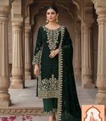 Green Velvet Heavy Zari Sequence & Pearl Work  Suit Set