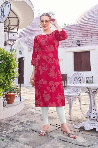 Women Print & Rayon Straight Kurti