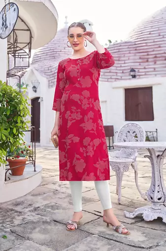 Women Print & Rayon Straight Kurti