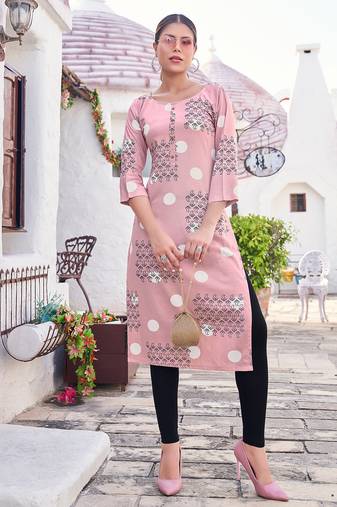 Women Print & Rayon Straight Kurti