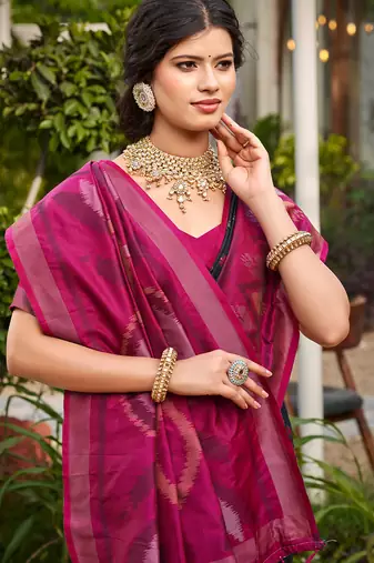 black printed pochampalli soft silk blend casual saree with blouse