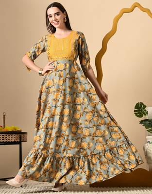 multicolor embroidered on yoke viscose rayon anarkali long kurtis 2