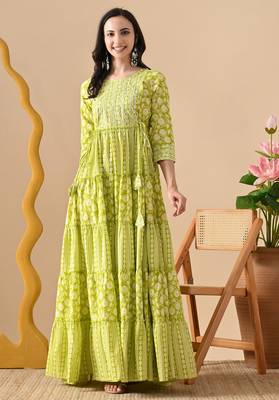 light green embroidered on yoke viscose rayon anarkali long kurtis 3